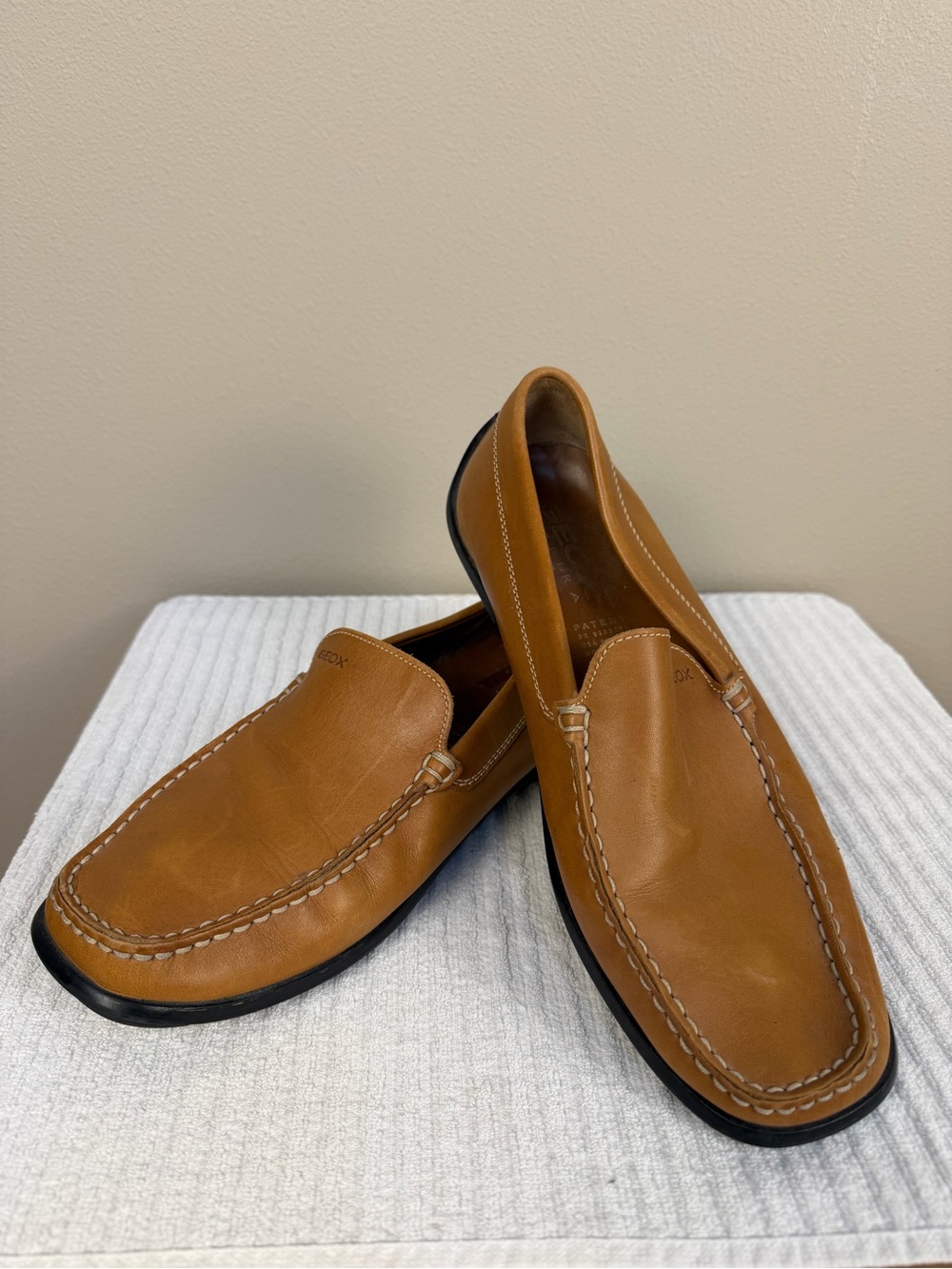 Geox Respira Men's Tan Leather Driving Loafers Slip On Mocs Sz 12.5 US